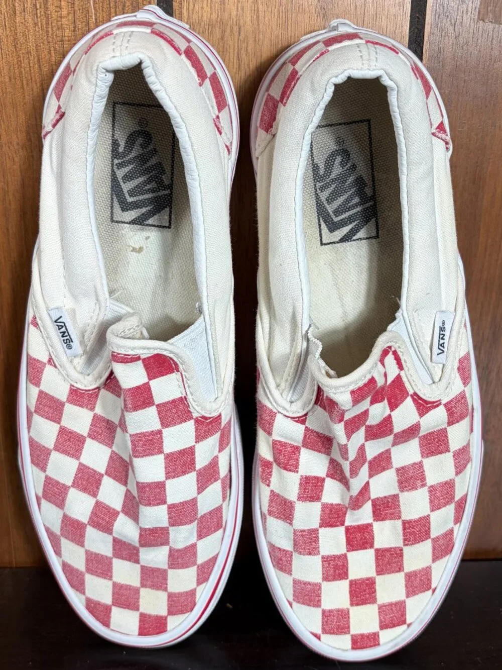 Vans Classic Slip-On Sneakers Checkerboard White and Red Womens Sz 9 - Picture 7 of 8